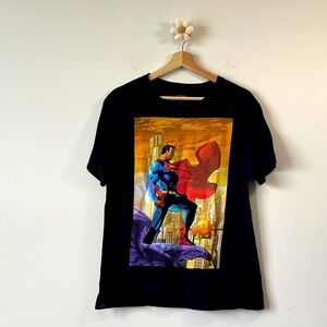 DC Comics Black Tee with Superman Cityscape